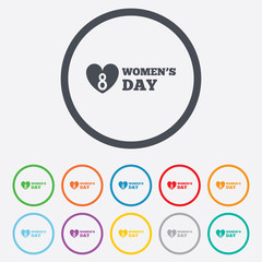 8 March Women's Day sign icon. Heart symbol.