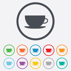 Coffee cup sign icon. Coffee button.