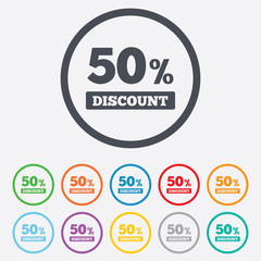 50 percent discount sign icon. Sale symbol.