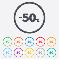 50 percent discount sign icon. Sale symbol.