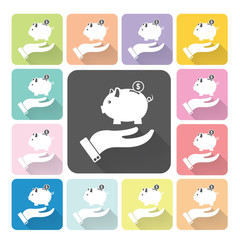 Hand holding piggy Icon color set vector illustration