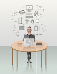 Hipster businessman working at his desk vector