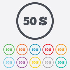 50 Dollars sign icon. USD currency symbol.