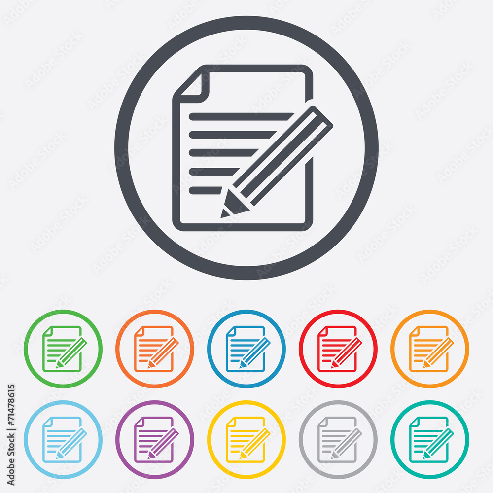 Poster edit document sign icon. edit content button.