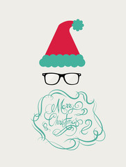 Merry christmas message vector in cursive green with santa hat
