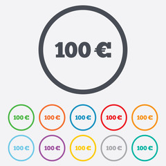 100 Euro sign icon. EUR currency symbol.