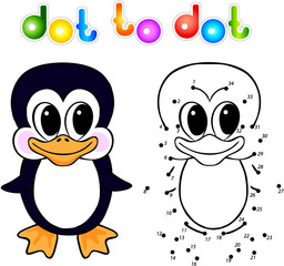 Funny cartoon penguin dot to dot