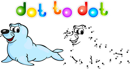 Funny cartoon fur seal dot to dot
