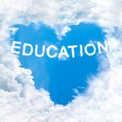 education word on blue sky