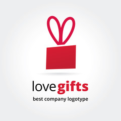 Abstract red gift box logo icon concept isolated on white