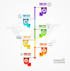 Vector Timeline Infographic. Map and flag pin