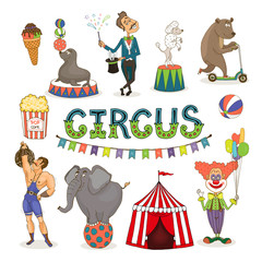 Obraz premium Vector circus funfair and fairground icon set
