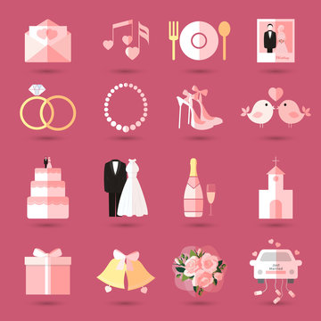 Set of wedding icons in flat style