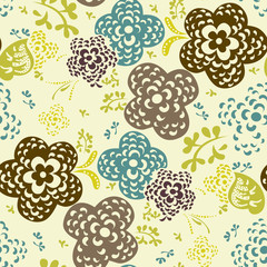 Cotton fabric Seamless floral pattern with cute flowers