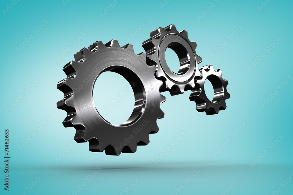Poster composite image of metal cog and wheel connecting