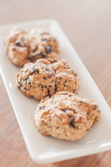 Closeup healthy cookies on white plate