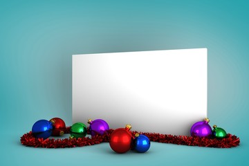 Composite image of poster with colourful christmas decorations