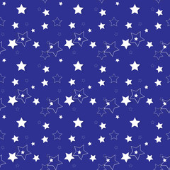 White Stars on a Blue Background. Seamless Pattern. Vector Illus