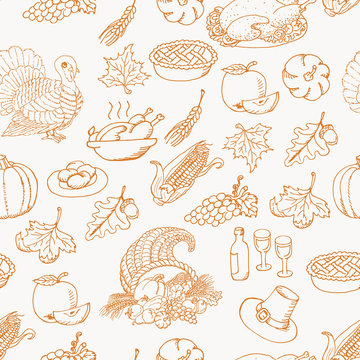 Thanksgiving seamless pattern sketch doodle on white background