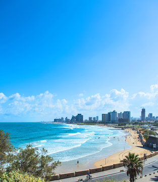 Tel Aviv beach with waves