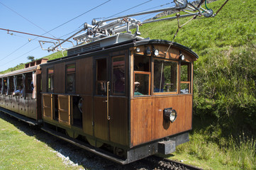 Fototapeta na wymiar La Rhune cog train. Antique wooden train in France