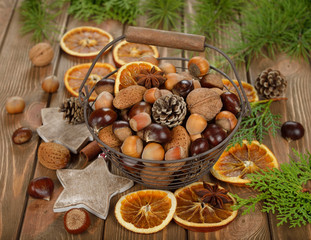 Various nuts in a basket