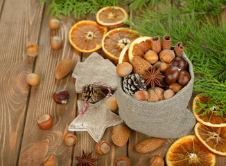 Various nuts in a bag