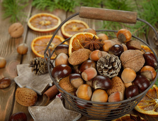 Various nuts in a basket