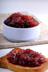 Crisp toast and jam in a bowl