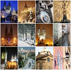 Foto auf Alu-Dibond Collage von Wahrzeichen in Prag © Elena Kovaleva