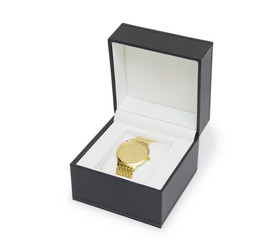 luxury man clock in gift box against white background