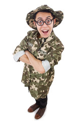 Funny soldier in military concept