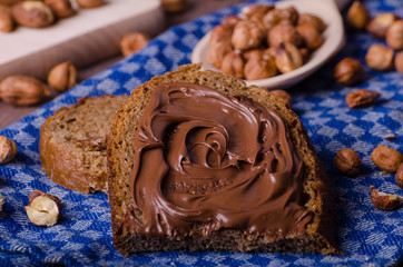 Healthy bread with Chocolate spread and nuts