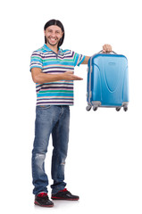 Fototapeta premium Young man travelling with suitcases isolated on white