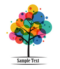 background with a tree and colored circles