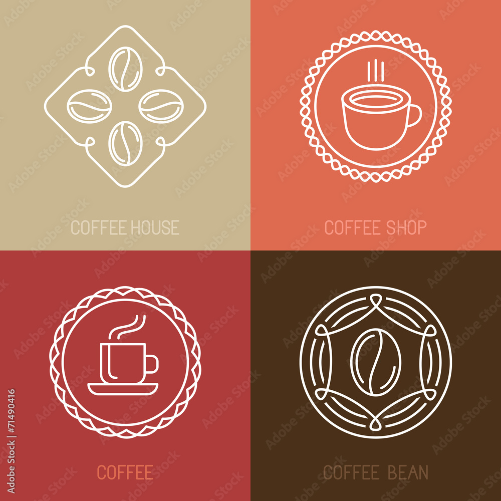 Poster vector set of coffee logos and icons