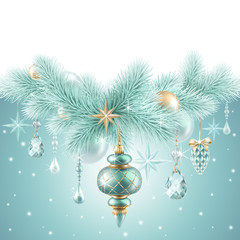 Christmas garland, hanging ornaments, holiday background