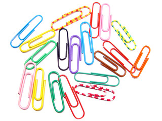 Colorful paper clips isolated in white