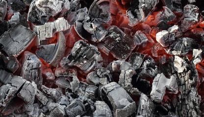 Hot live charcoal extreme closeup