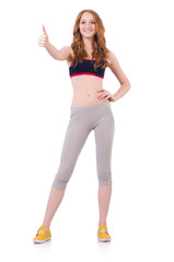 Young woman doing exercises on white