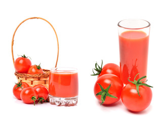 Tomato juice in glass and cherry tomatoes