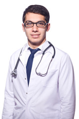 Fototapeta premium Young male doctor isolated on white