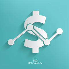 SEO make money symbol on blue background,clean vector