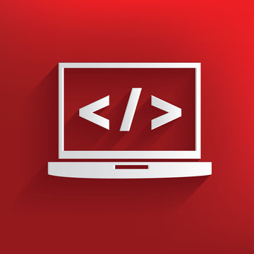 Coding symbol on red background,clean vector