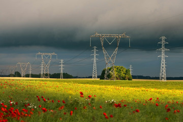 Power lines at sunset
