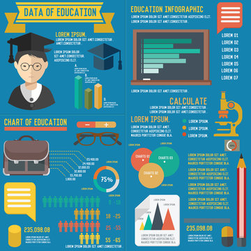 Education info graphic and big elements on blue background
