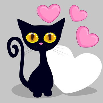 Black kitten with hearts