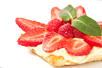 Fruit Tart with Fresh Cream in Puff Pastry