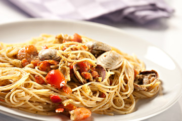 Seafood spaghetti on a plate
