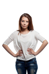 Fototapeta premium Funny young brunette posing at camera, close-up